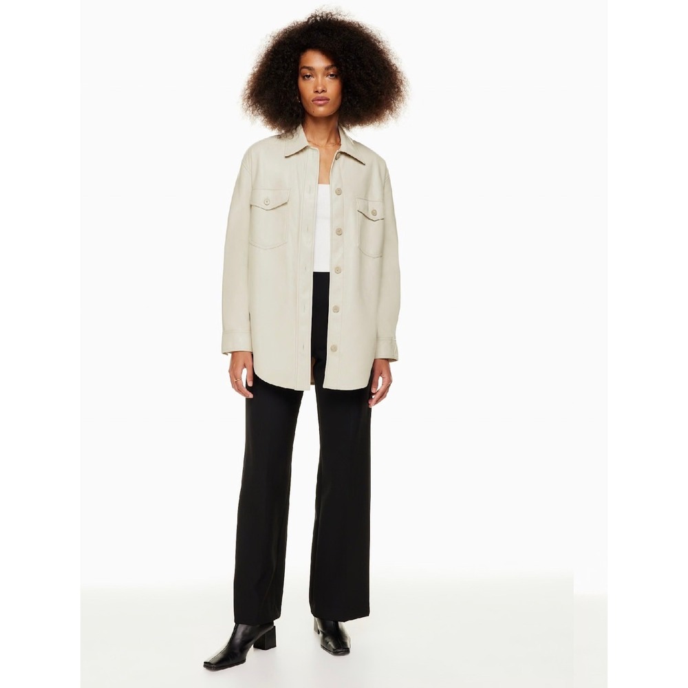 Aritzia Wilfred Free Ganna Vegan Leather Shirt Jacket Matte Pearl Size XS EUC